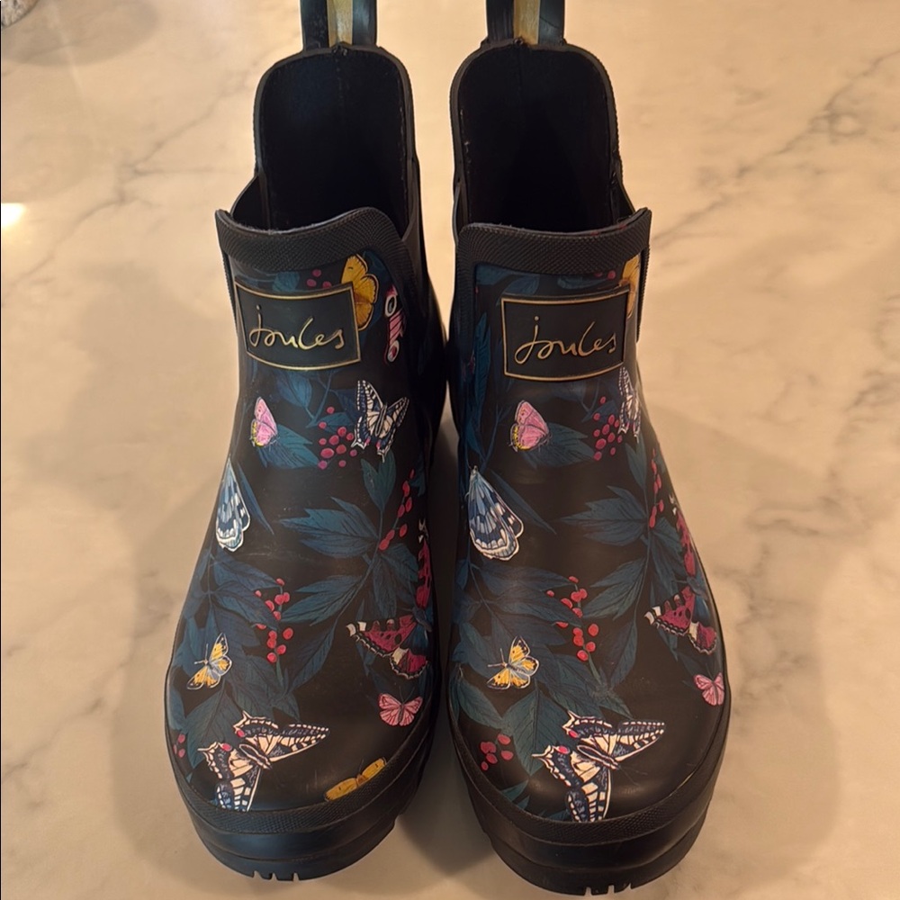 Joules Black Winter Rain Boots with Elastic Panels